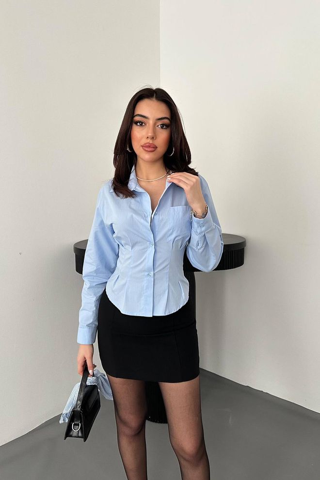 Elisa Blue Slim Fit Formal Shirt With Notched Neck Wholesale Clothing Casual