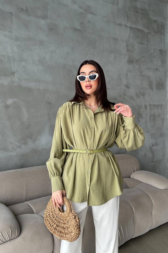 Elisa Camicia Kaki Elegante Abbottonata Con Collo Dentellato Abbigliamento all'ingrosso Casuale