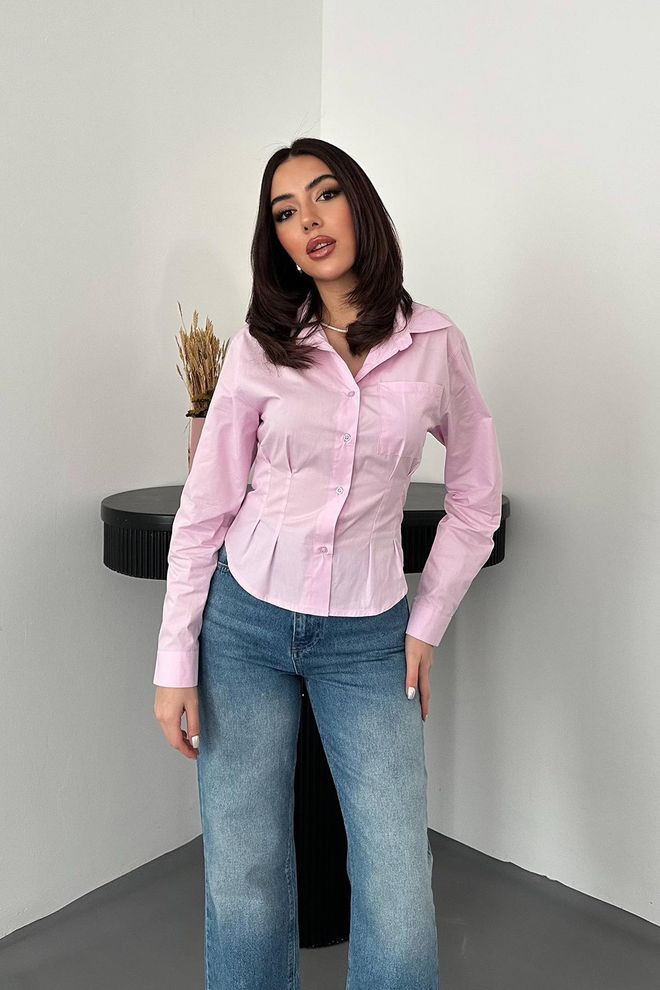 Elisa Ružičasta Formalna Elegantna Majica Uskog Kroja S Gumbima Veleprodaja odjeće Ležerni