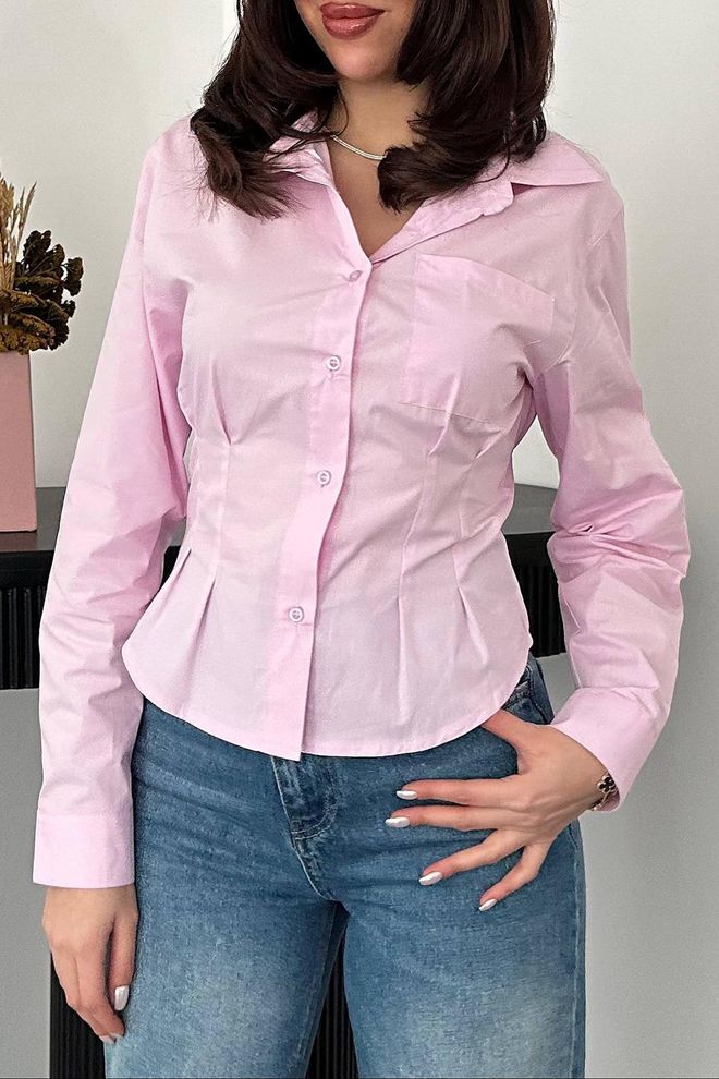 Elisa Pink Formal Elegant Slim Fit Buttoned Shirt Wholesale Clothing Work
