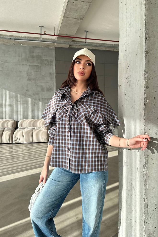 Elisa Camicia Casual Marrone A Quadretti Abbigliamento all'ingrosso Casuale