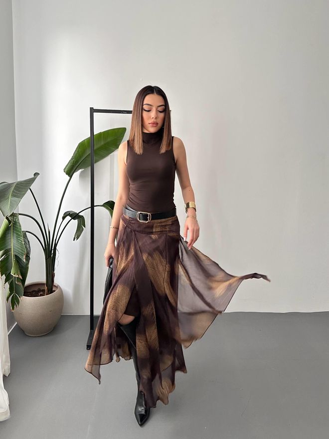 Elisa Κομψό Καφέ Φόρεμα Slip Με Πολύ Κοντό Μανίκι Χονδρικό εμπόριο ενδυμάτων Casual