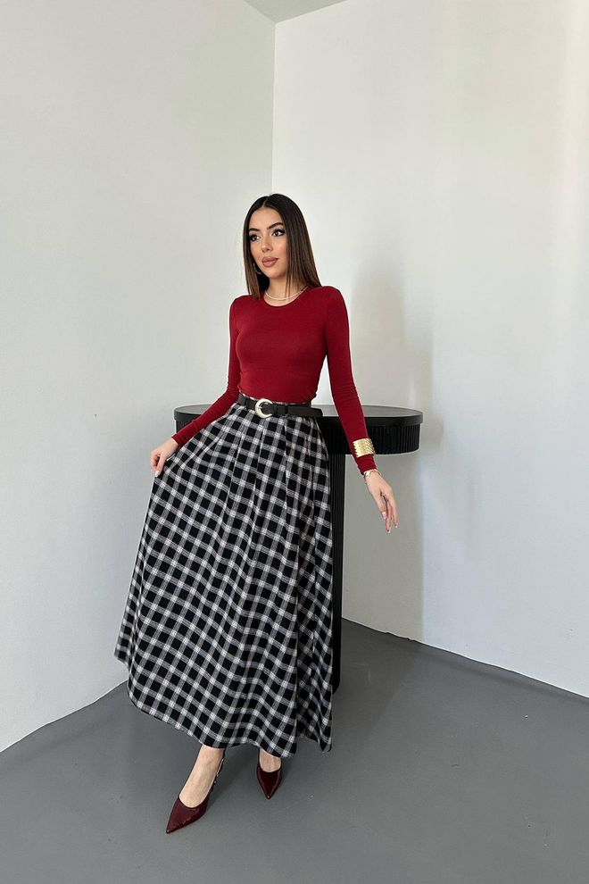 Elisa Черна Карирана Клоширана Макси Пола Дрехи на едро Небрежен