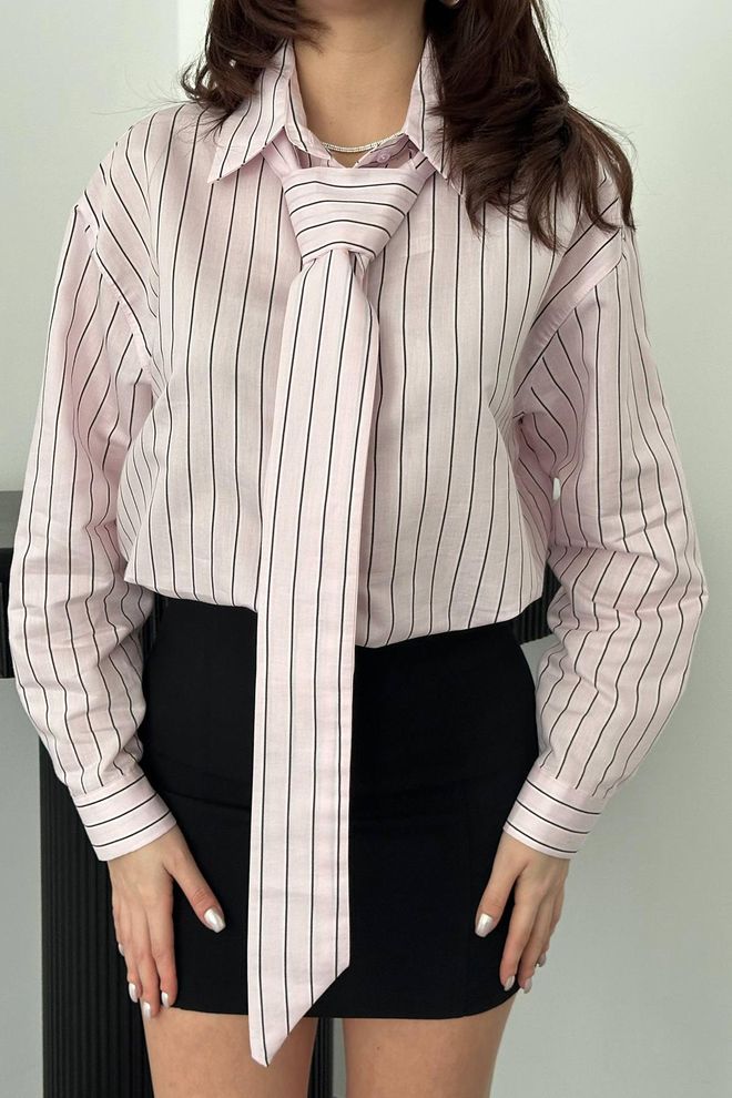 Elisa Pink Striped Formal Shirt With Polo Neck Wholesale Clothing Work