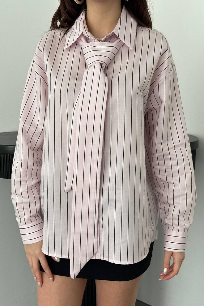 Elisa Pink Striped Formal Shirt With Polo Neck Wholesale Clothing Spring