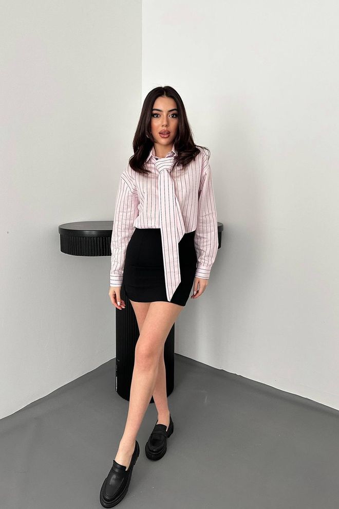 Elisa Pink Striped Formal Shirt With Polo Neck Wholesale Clothing 1