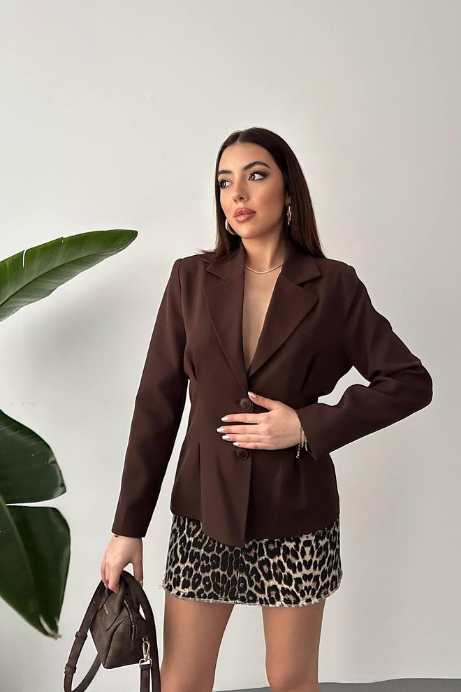 Elisa Brown Elegant Single Breasted Blazer Jacket Wholesale Clothing Vintage