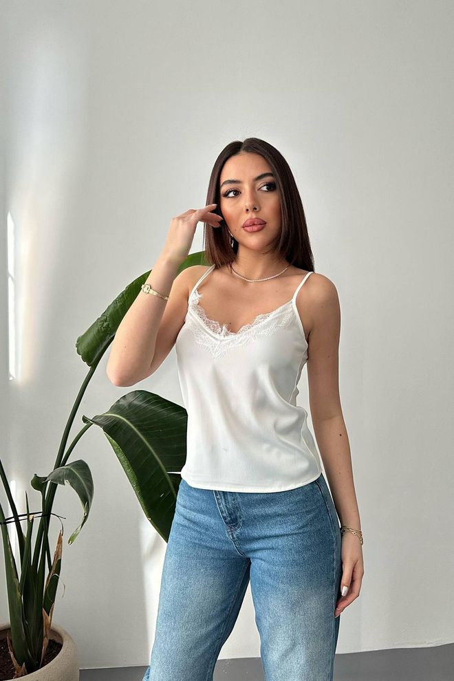 Elisa White Blouse With V Neck And Cap Sleeves Wholesale Clothing Casual
