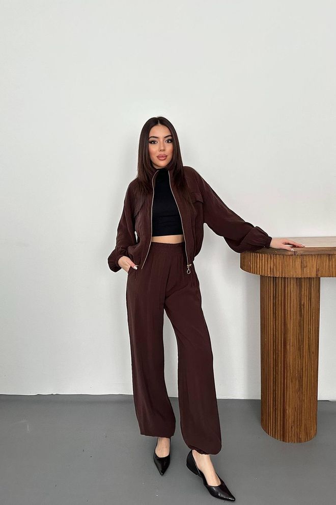 Elisa Brown Elegant Palazzo Pants Set Wholesale Clothing Casual