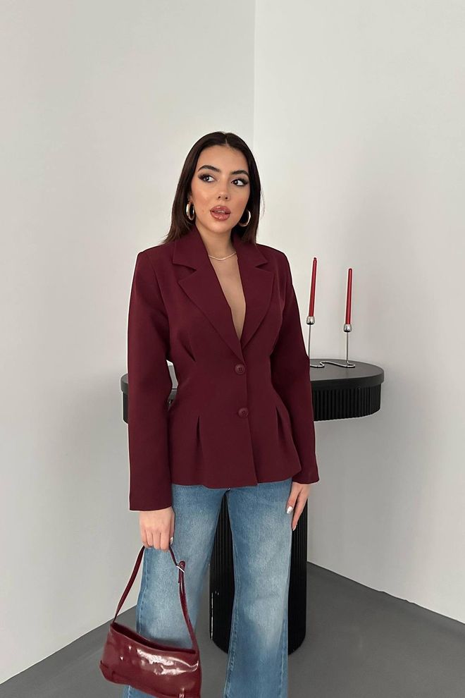Elisa Claret Red Single Breasted Blazer Jacket Wholesale Clothing Casual