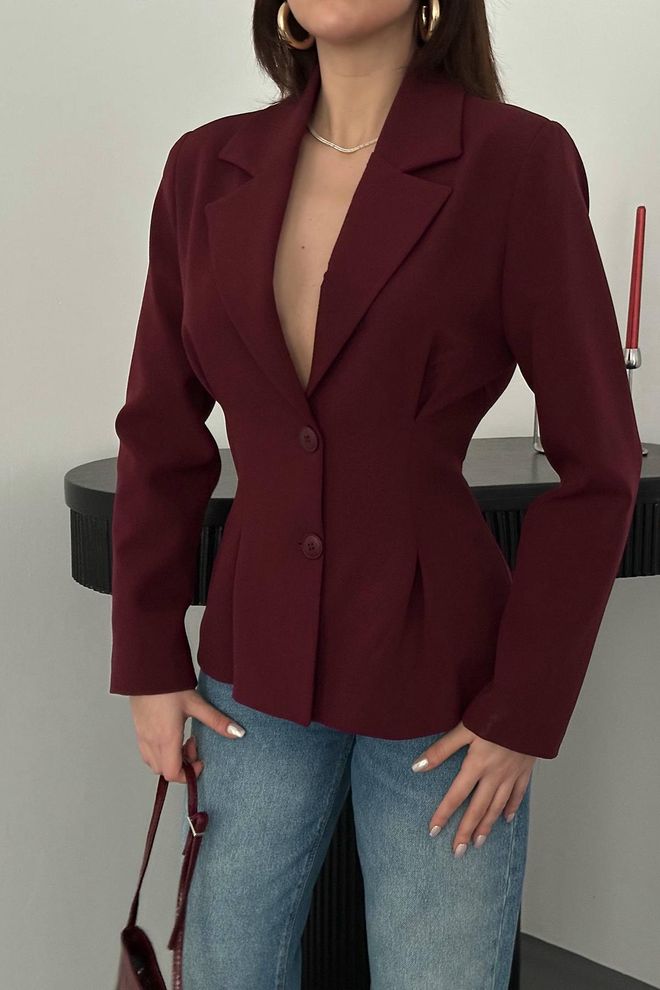 Elisa Claret Red Single Breasted Blazer Jacket Wholesale Clothing Spring