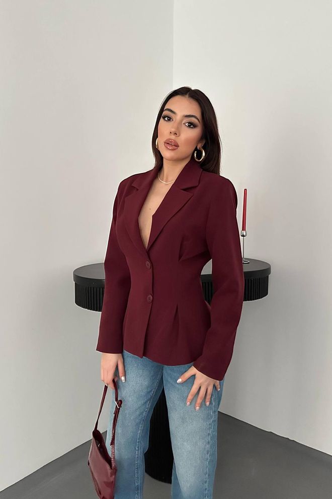 Elisa Claret Red Single Breasted Blazer Jacket Wholesale Clothing 1