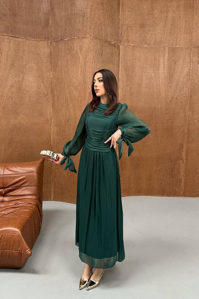Elisa Elegant Green Fit And Flare Dress Wholesale Clothing Modest