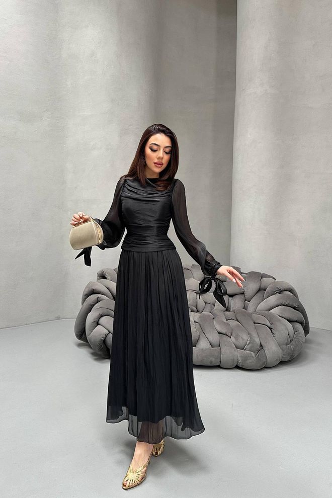 Elisa Black Elegant Fit And Flare Dress Wholesale Clothing Modest