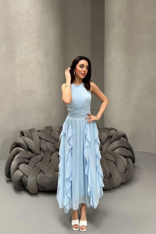 Elisa Elegant Blue Fit And Flare Midi Dress Wholesale Clothing Vintage