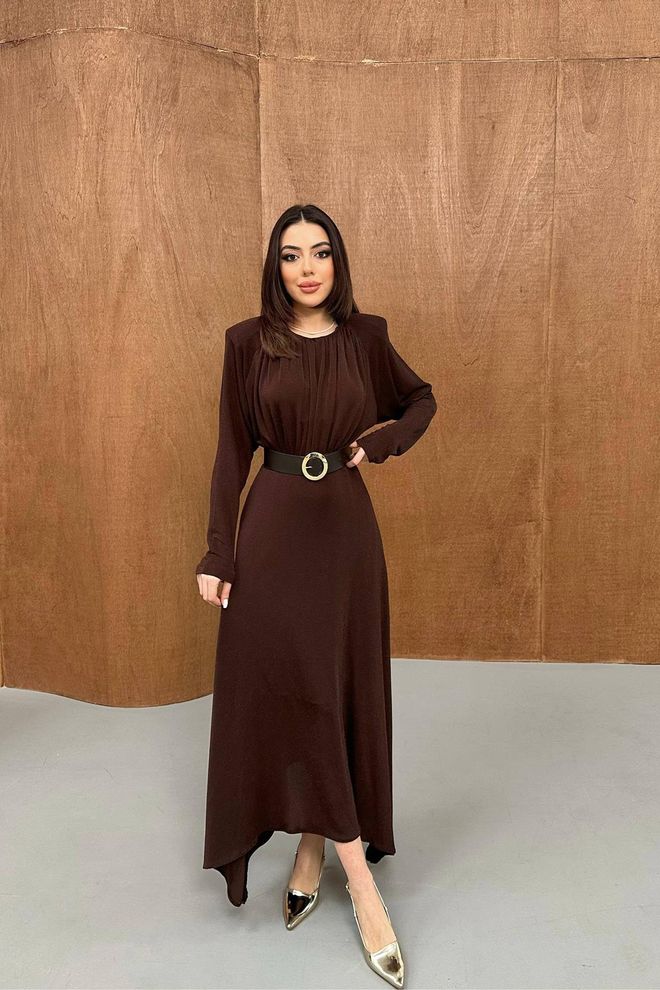 Elisa Elegant Brown Fit And Flare Floor Length Dress Wholesale Clothing Modest