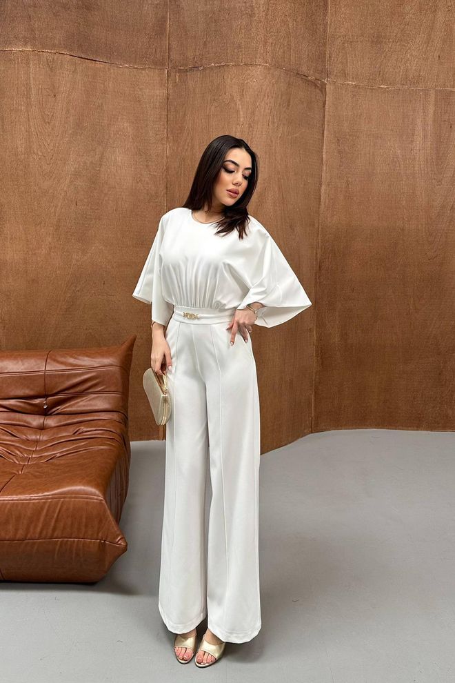 Elisa White Elegant Tailored Jumpsuit Wholesale Clothing 1