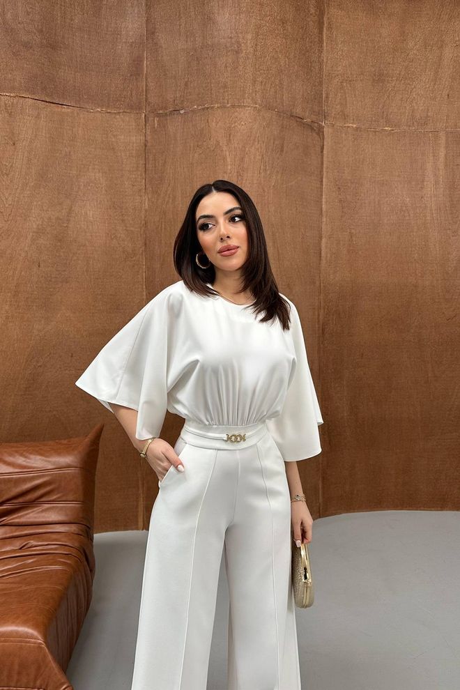 Elisa White Elegant Tailored Jumpsuit Wholesale Clothing Work