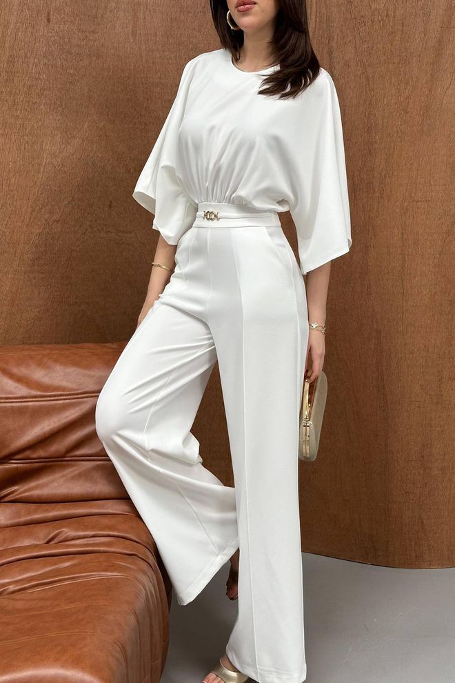 Elisa White Elegant Tailored Jumpsuit Wholesale Clothing Formal
