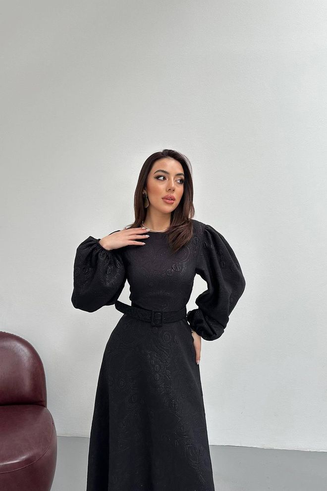 Elisa Black Elegant A Line Dress With Ballon Sleeves Wholesale Clothing Work