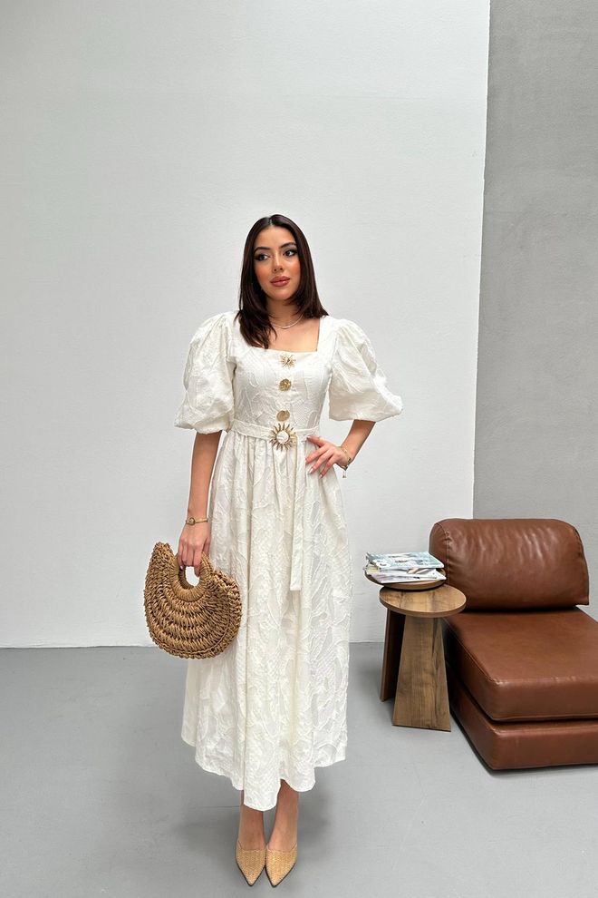 Elisa Biele Elegantné Kvetinové Áčkové Midi Šaty Veľkoobchod s oblečením Neformálny