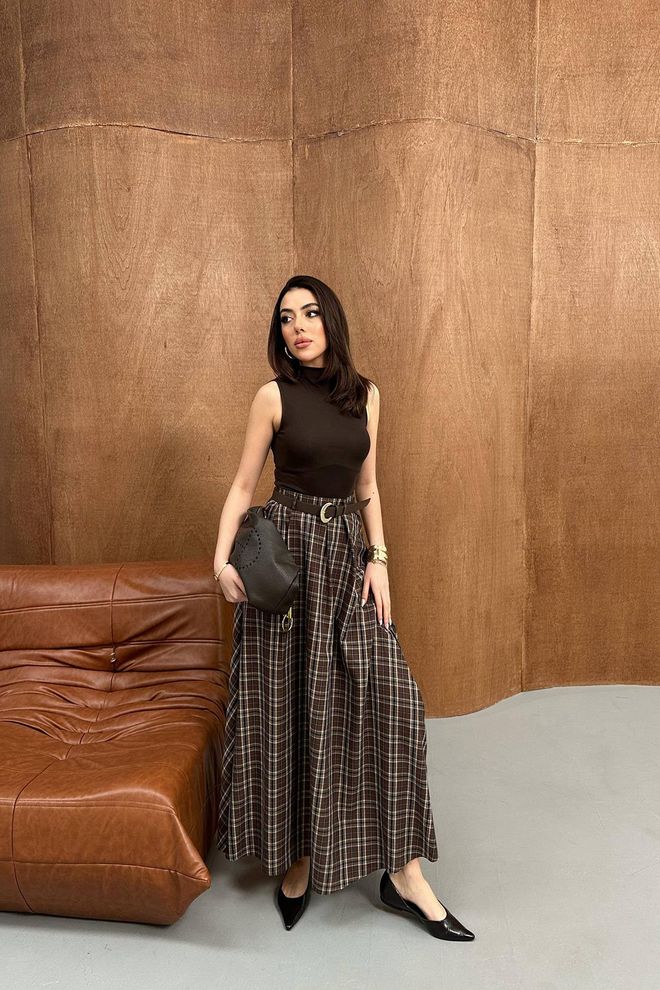 Elisa Hnedá Rozšírená Maxi Sukňa Vysoký Pás Na Natiahnutie Veľkoobchod s oblečením Neformálny