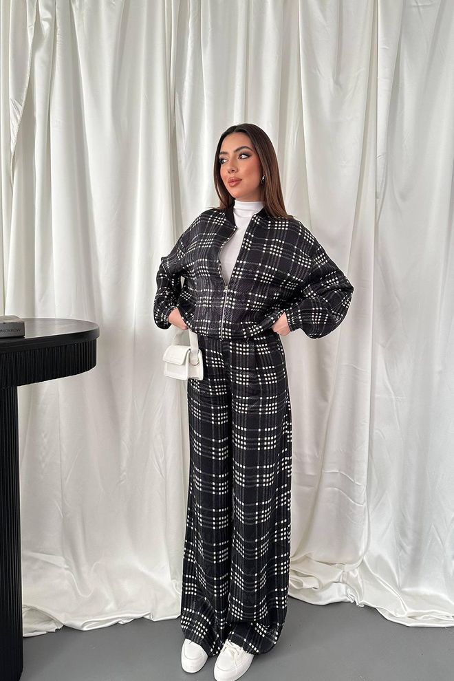 Elisa Conjunto Palazzo Elegante Cuadros Negro Ropa al por mayor Casual