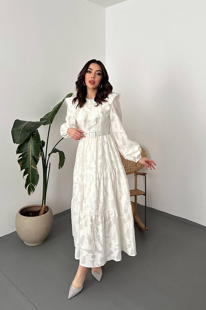 Elisa Witte Elegante Fit And Flare Jurk Groothandel Kleding 1