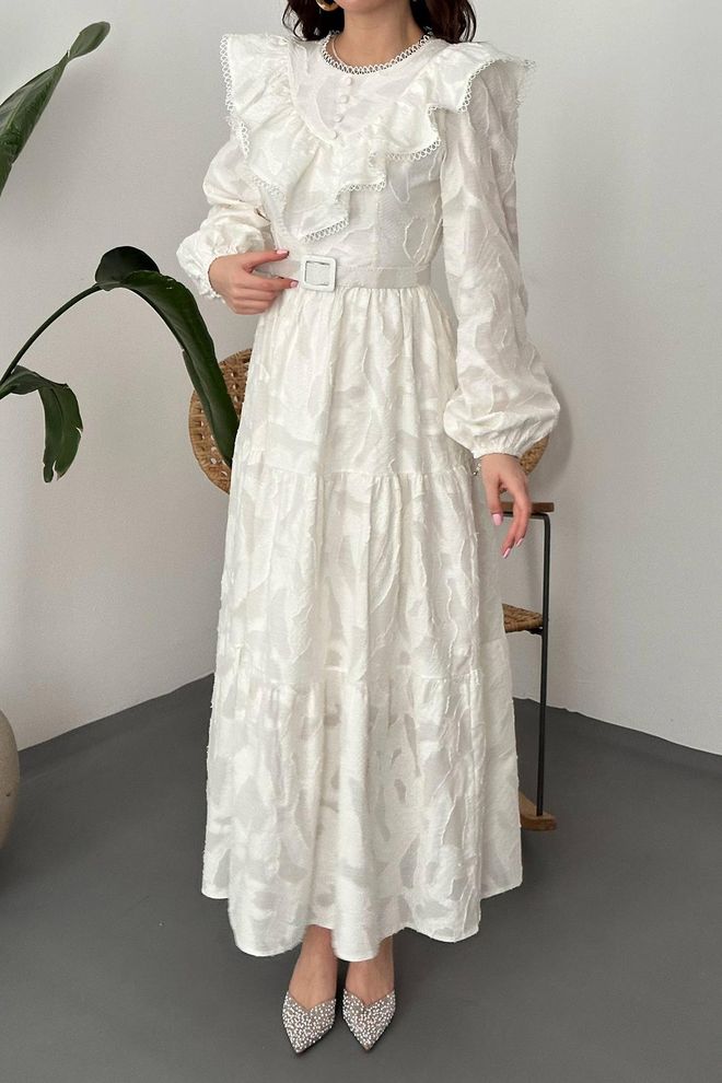 Elisa Witte Elegante Fit And Flare Jurk Groothandel Kleding Vintage