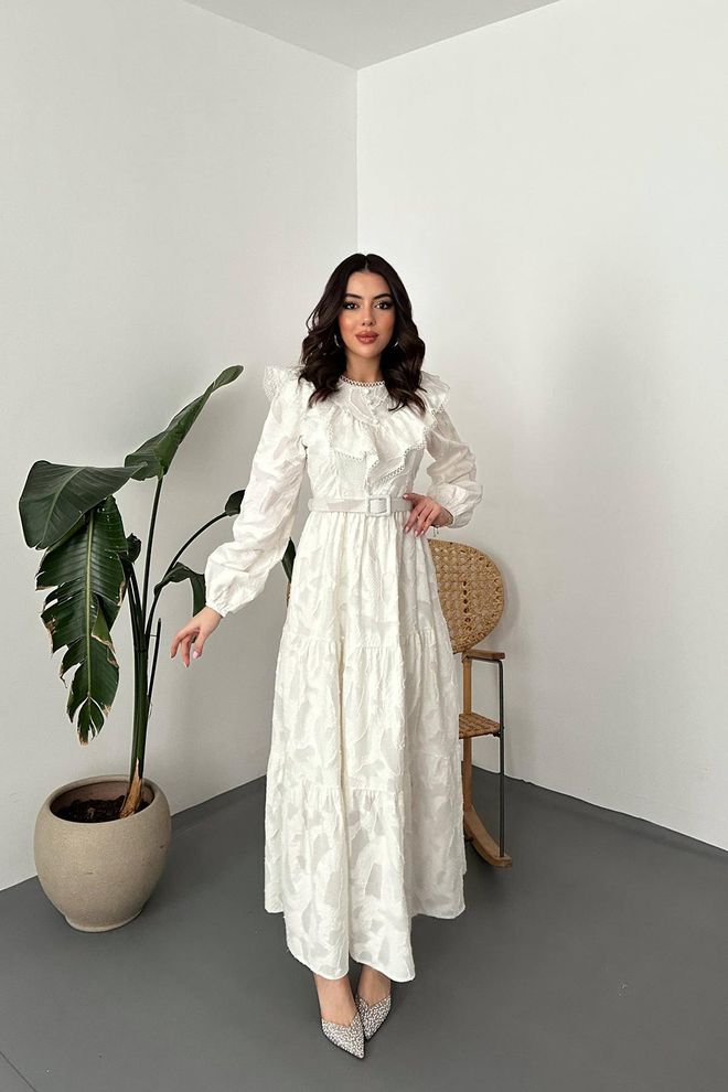 Elisa Witte Elegante Fit And Flare Jurk Groothandel Kleding Bescheiden