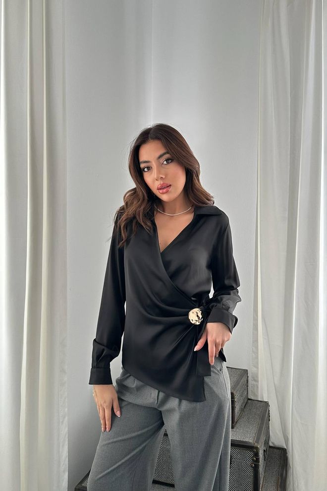 Elisa Camicetta Nera Elegante Con Collo Dentellato Abbigliamento all'ingrosso Casuale