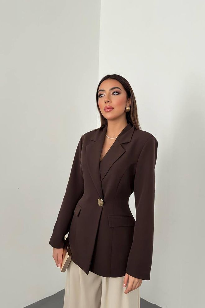 Elisa Giacca Marrone Elegante Blazer Monopetto Abbigliamento all'ingrosso Annata