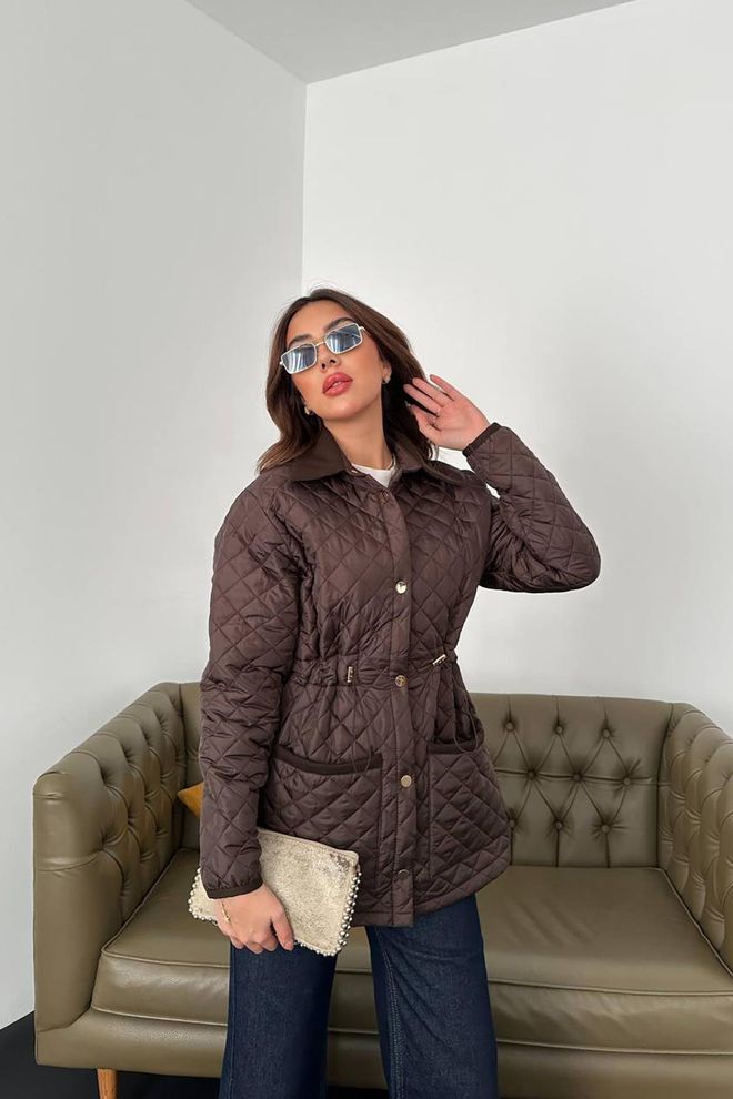 Elisa Chaqueta De Sobrecamisa Marrón Acolchada Con Bolsillo Con Solapa Ropa al por mayor Casual