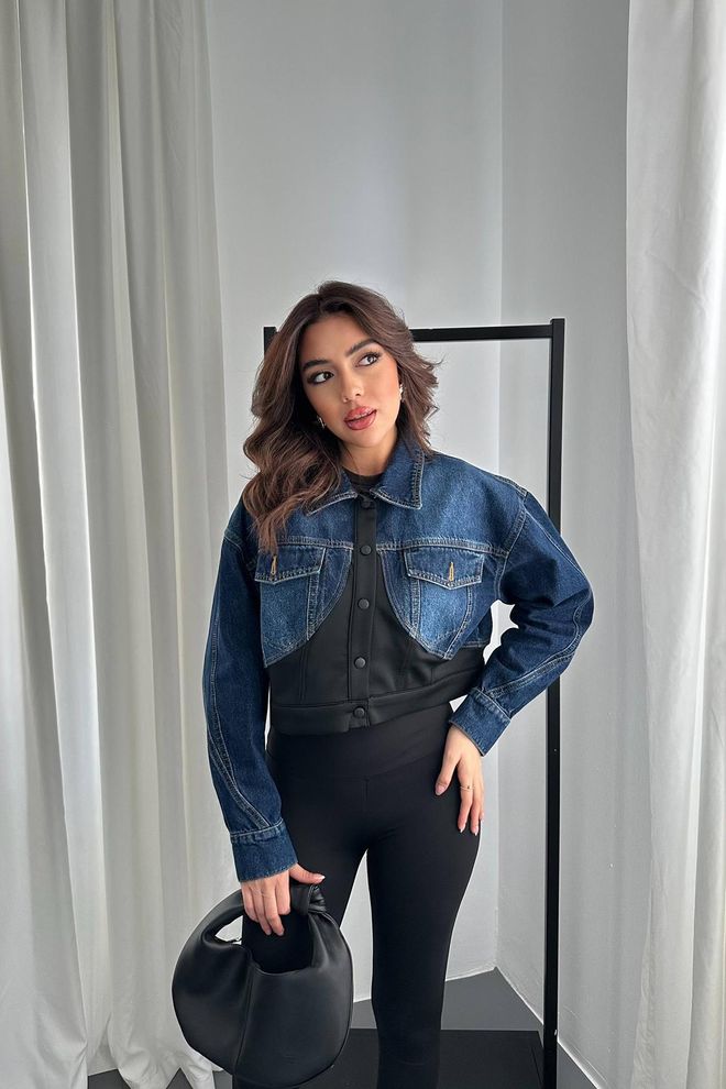 Elisa Τζιν Scuba Garnished Jacket Μαύρο Χονδρικό εμπόριο ενδυμάτων Casual