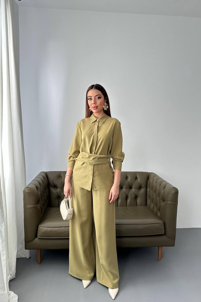 Elisa Khaki Elegant Formal Casual Set Wholesale Clothing Casual