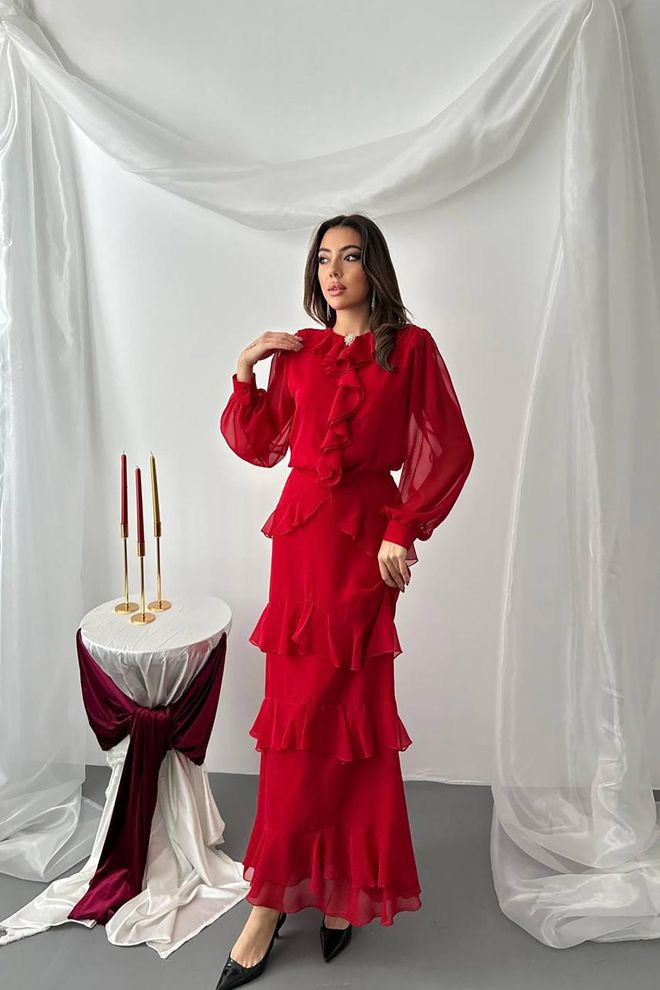 Elisa Set Rosso Elegante Formale Vintage Abbigliamento all'ingrosso Modesto