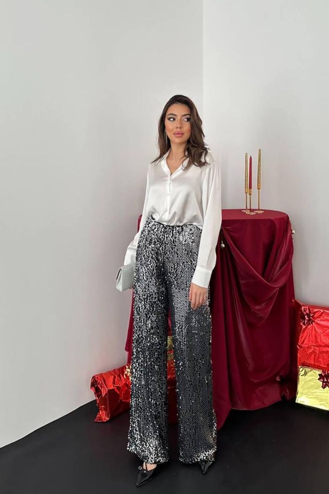 Elisa Pantaloni Palazzo Eleganti Argento Abbigliamento all'ingrosso Formale