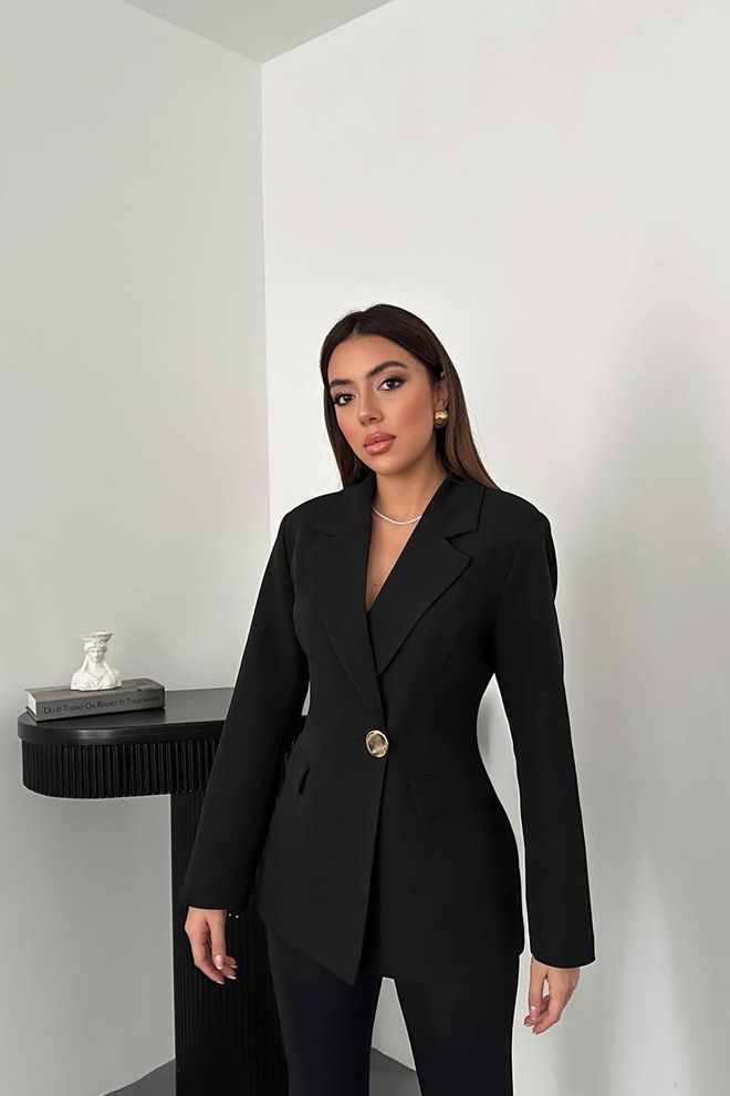 Elisa Giacca Nera Elegante Blazer Monopetto Abbigliamento all'ingrosso Annata