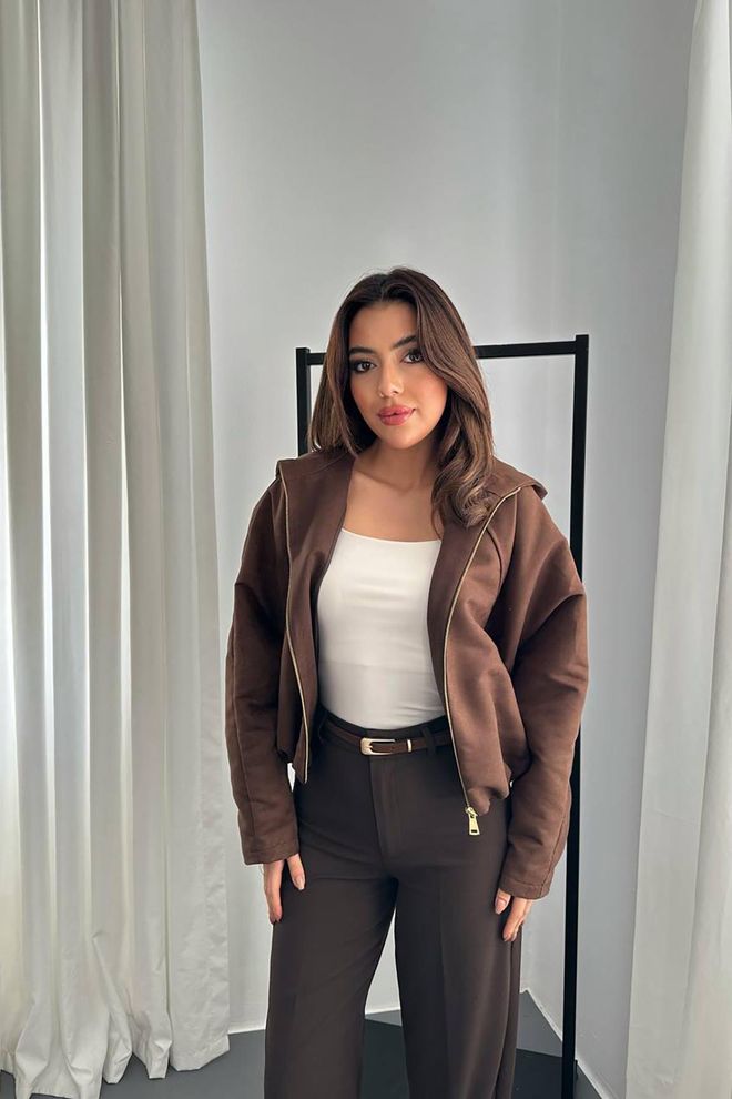 Elisa Giacca Marrone Oversized Con Cappuccio E Zip Abbigliamento all'ingrosso Casuale