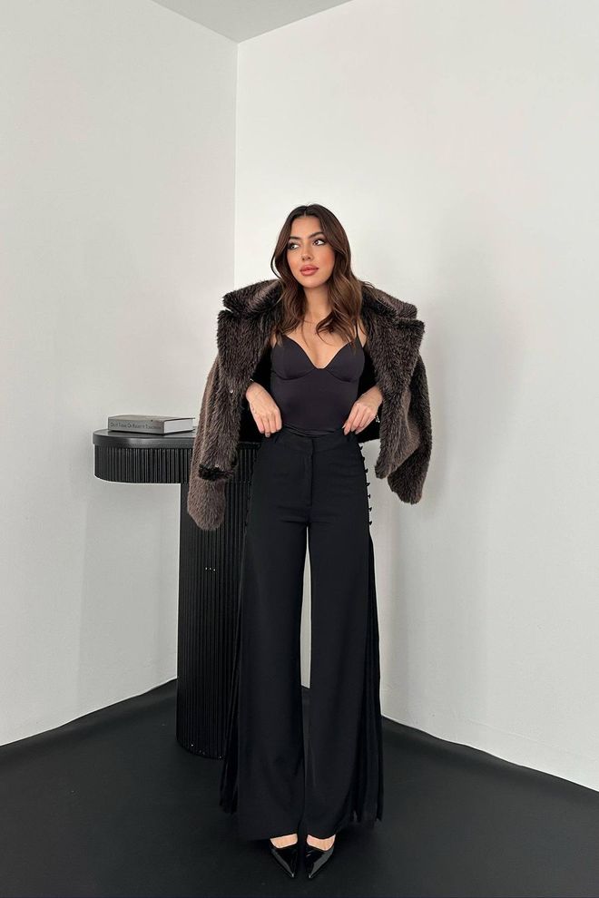 Elisa Pantaloni Palazzo Neri Eleganti Formali Sexy Abbigliamento all'ingrosso Sexy