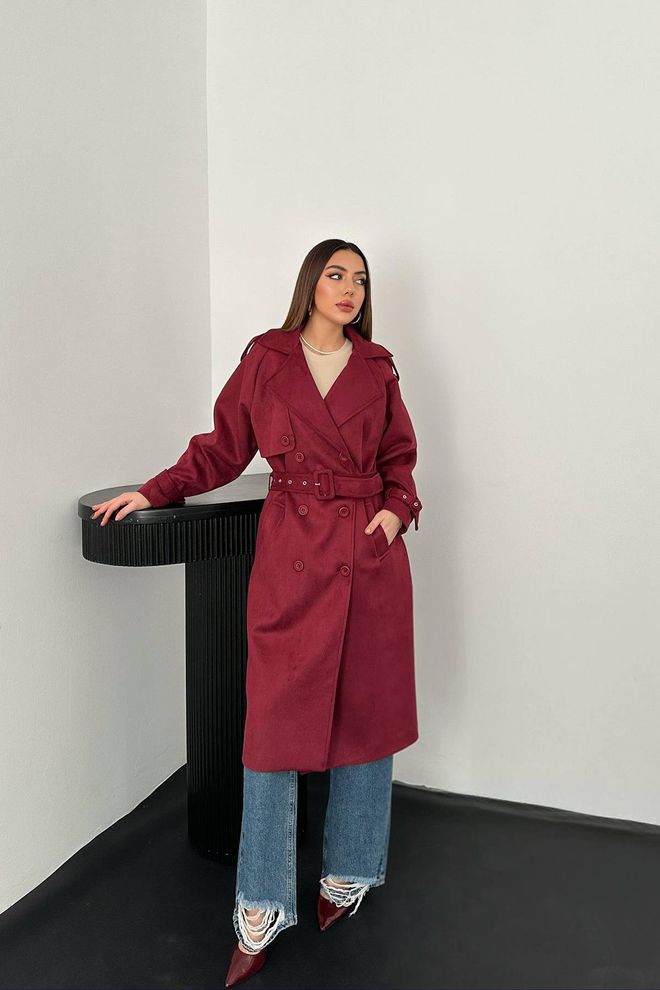 Elisa Trench Bordeaux Cappotto Doppiopetto Elegante Abbigliamento all'ingrosso Annata