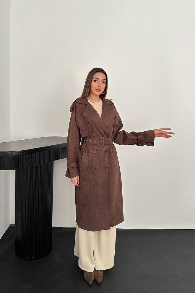Elisa Trench Marrone Elegante Monopetto Abbottonato Abbigliamento all'ingrosso Casuale