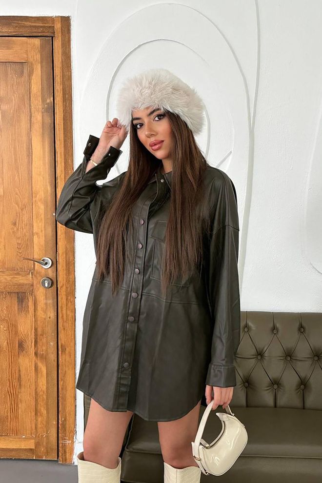 L&C Grüne Oversized Lange Überhemd Jacke Großhandelskleidung Lässig