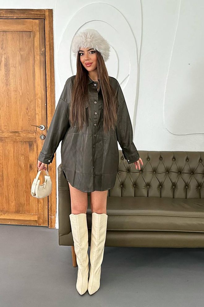 L&C Πράσινο Μεγάλο Μακρύ Πουκάμισο Μπουφάν Χονδρικό εμπόριο ενδυμάτων Φθινόπωρο