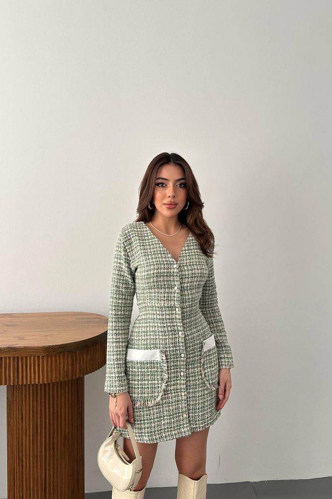 L&C Bež Mini Karirani Shift Haljina S V izrezom I Ravnim Rukavima Veleprodaja odjeće Posao