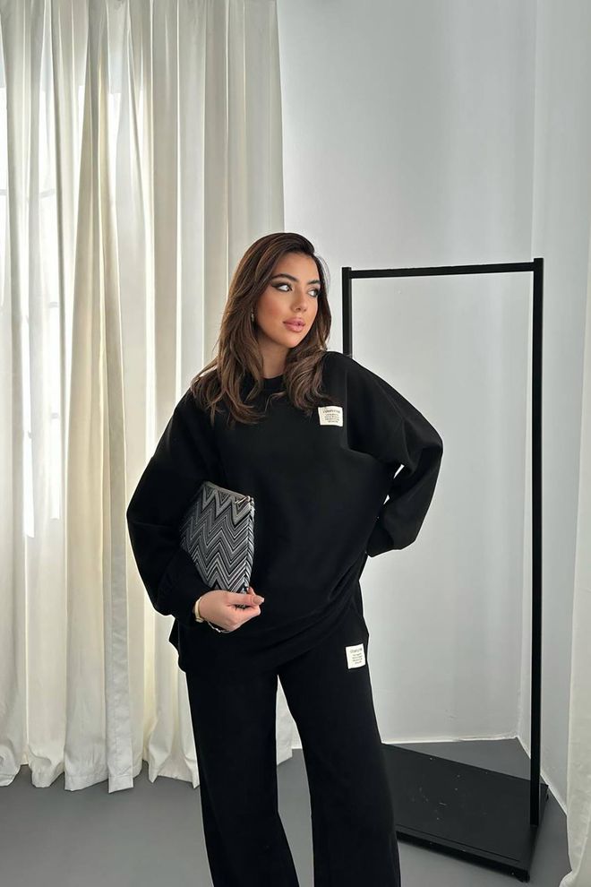 Elisa Classic Ribbed Sweater And Trousers Set Black Wholesale Clothing Work