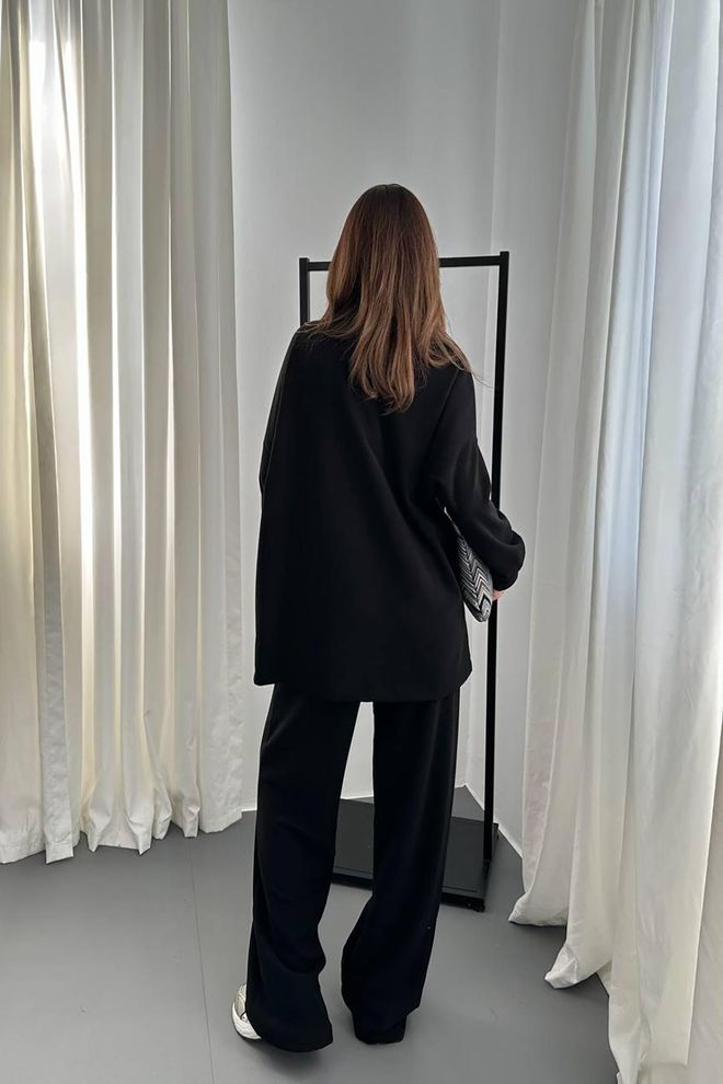 Elisa Classic Ribbed Sweater And Trousers Set Black Wholesale Clothing Streetwear