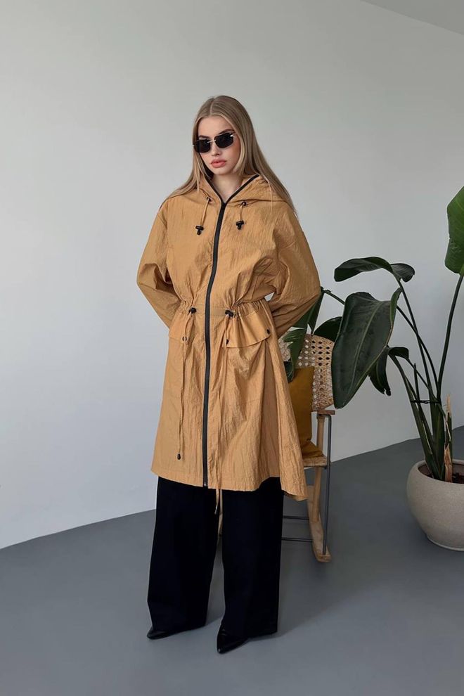 L&C Khaki Trenchcoat Single Breasted Hooded Zip Up Wholesale Clothing No Fabric