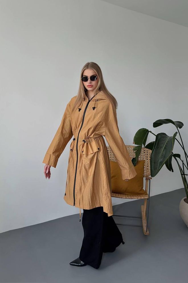 L&C Khaki Trenchcoat Single Breasted Hooded Zip Up Wholesale Clothing Lounge