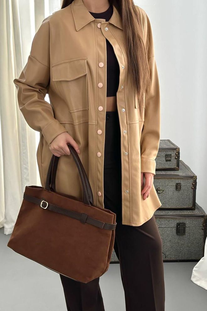 L&C Μπεζ Πουκάμισο Μεγάλα Μεγέθη Μπουφάν Χονδρικό εμπόριο ενδυμάτων Φθινόπωρο